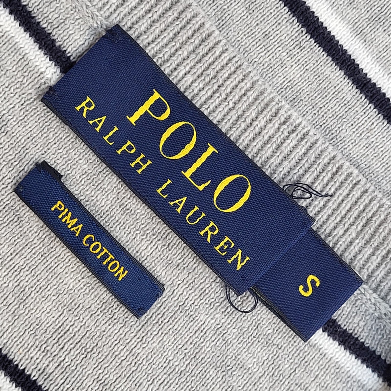 Polo Ralph Lauren Y2K Grey Striped Round Neck Long Sleeve Jumper Men's UK Size S