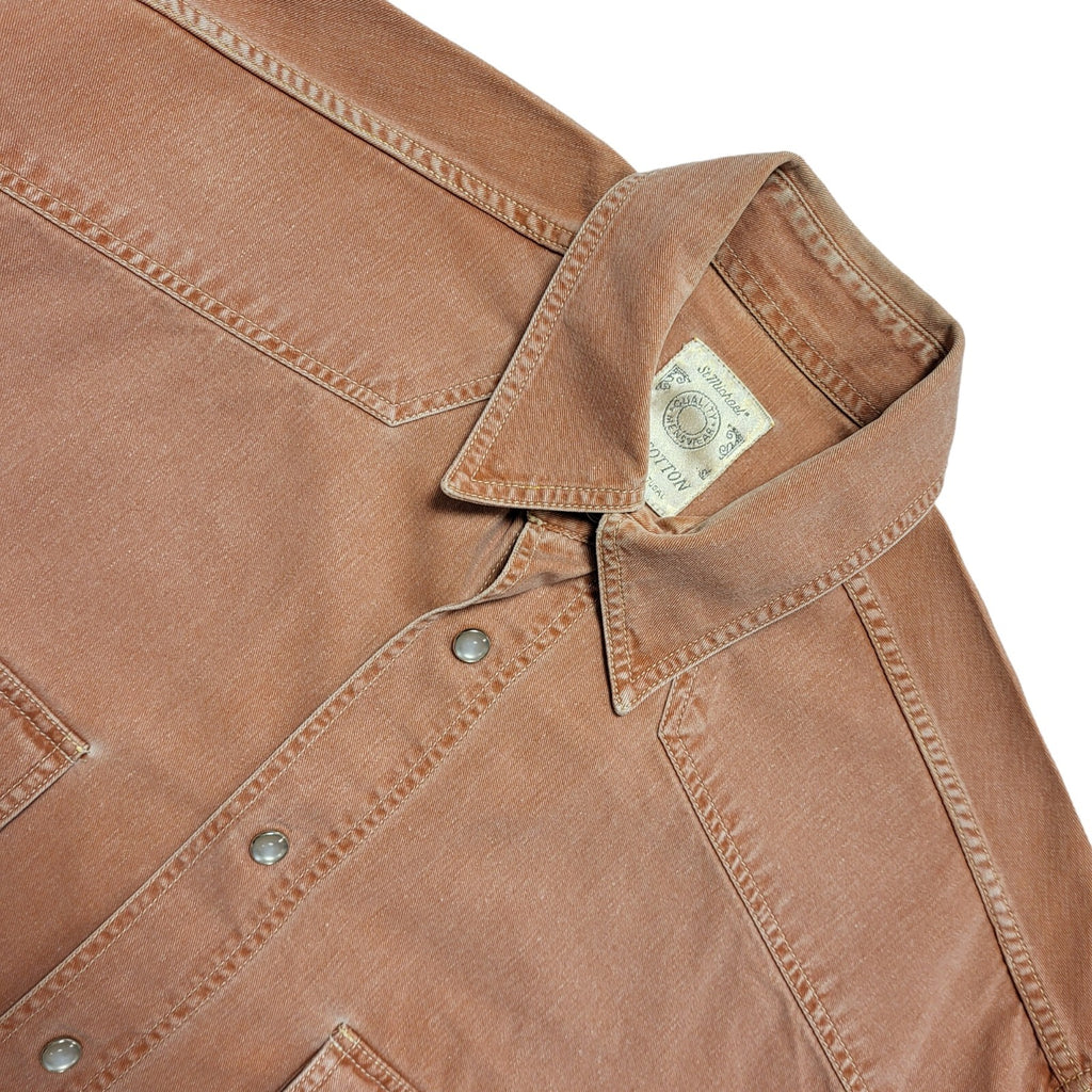 St Michael 80's Salmon Denim Pearl Snap Long Sleeve Shirt Mens UK Size S