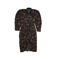 80s Vintage Black Floral Button Daywear Dress Women's 12/14
