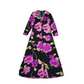 70s Vintage Purple Floral V-Neck Long Sleeved Maxi Dress Women's 10