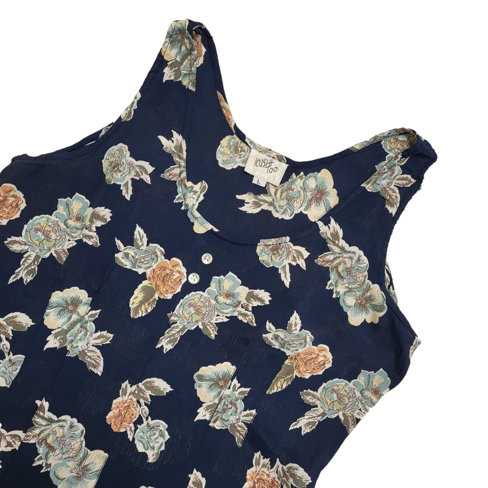 Kush Too Vintage 90s Blue Floral Sleeveless Daywear Dress Uk Women's Size Large