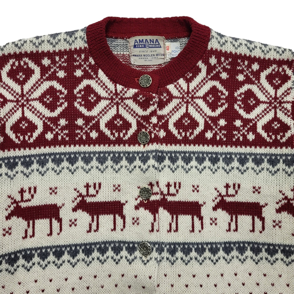 Amana 80s Vintage Red White Reindeer Round Neck Jumper Uk Women's Size 12