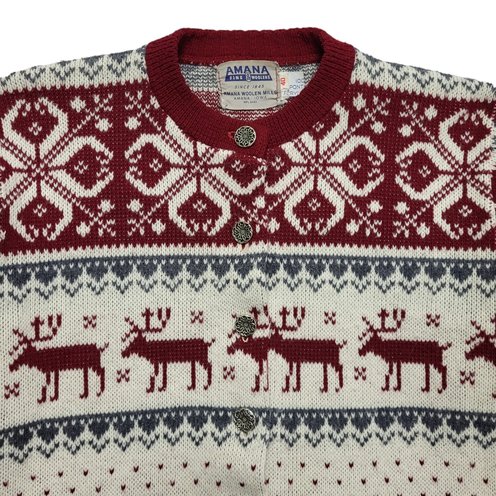 Amana 80s Vintage Red White Reindeer Round Neck Jumper Uk Women's Size 12