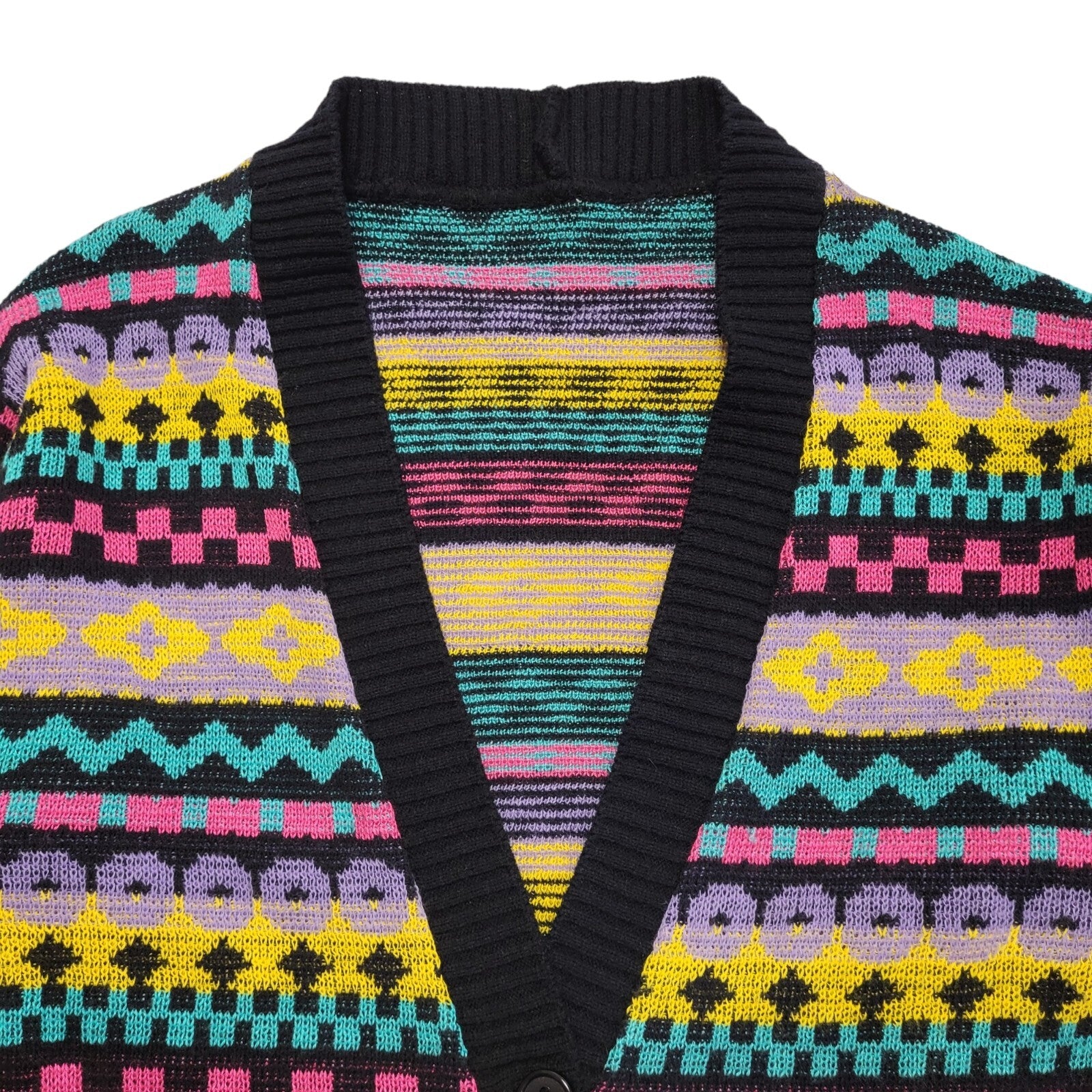 Vintage 80's Multicoloured Button Front Cardigan UK Womens Size 6