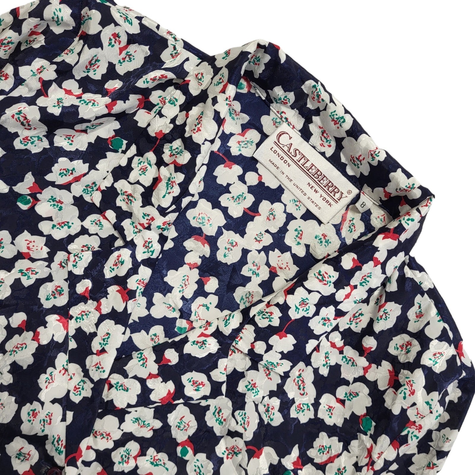 Castle Berry Vintage 90s Blue & White Floral Blouse Uk Women's Size 8