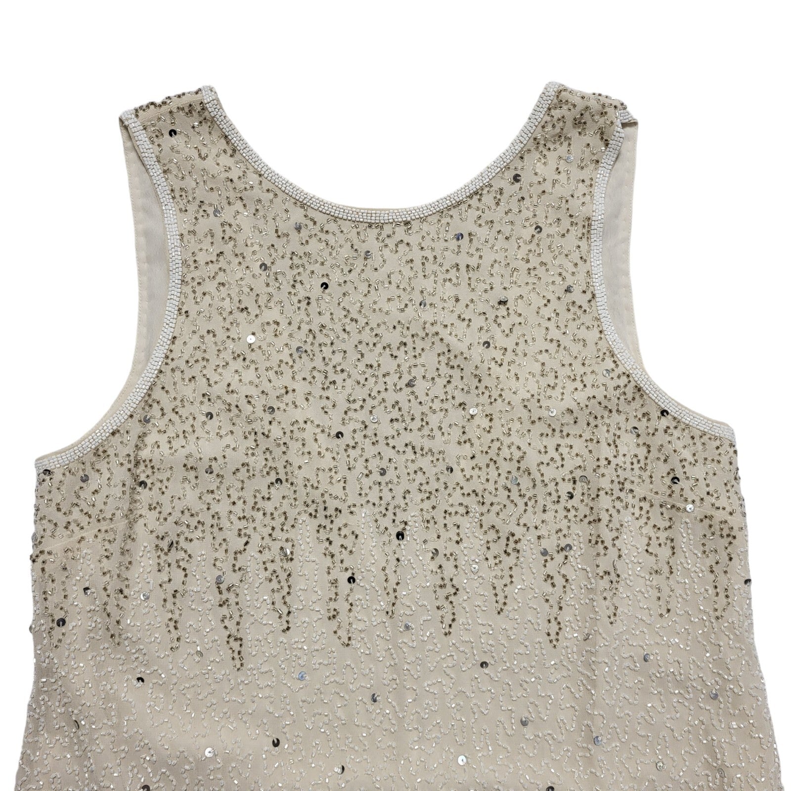 Vintage 80's Cream Sequin Sleeveless knee Length Shift Dress Womens UK 10