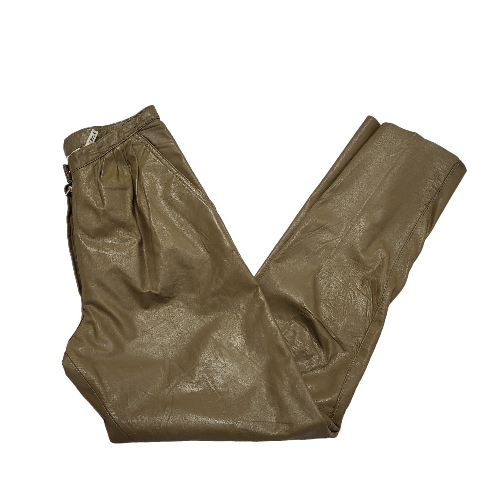 Vintage 80's Brown Leather Tapered Trousers Womens UK Size 14 W28 L31