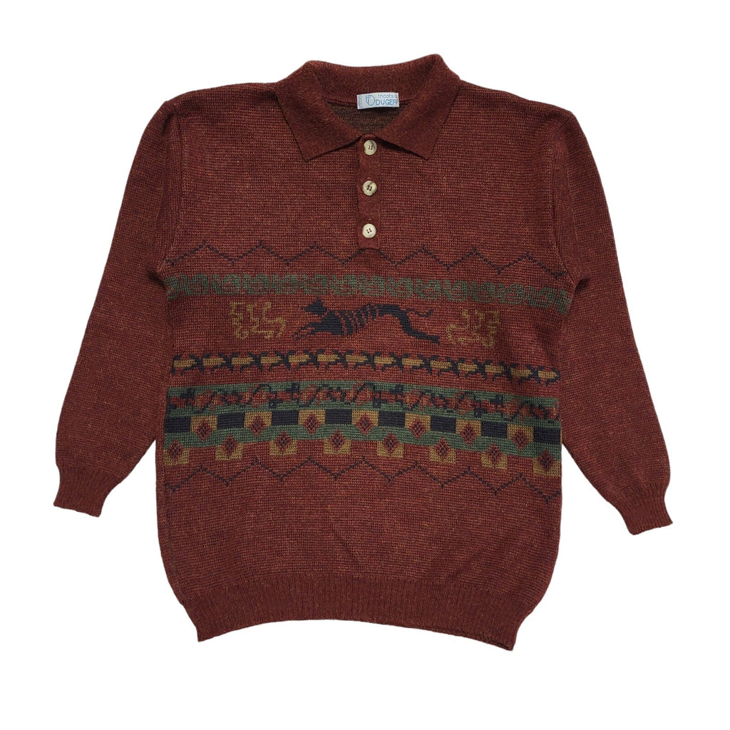 Tricots Vintage 80s Red & Blue Geometric Collared Jumper Men's UK Medium
