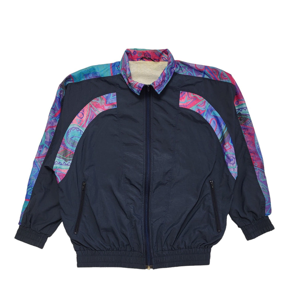 80s Vintage Navy Blue Pink Zipped Jacket Uk Women's Size 18-20