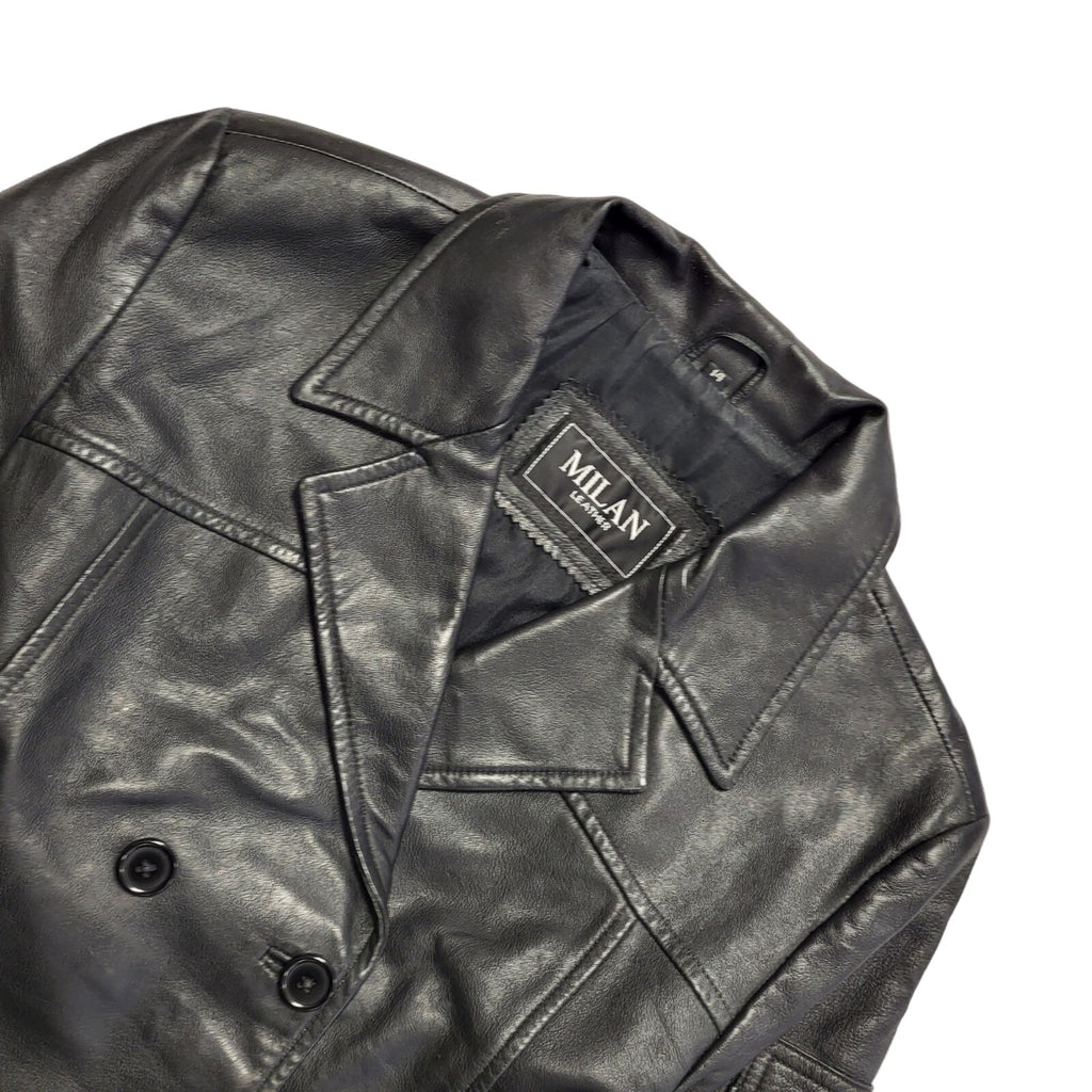 Milan Leather 90s Vintage Black Button Leather Jacket Uk Women's Size 14