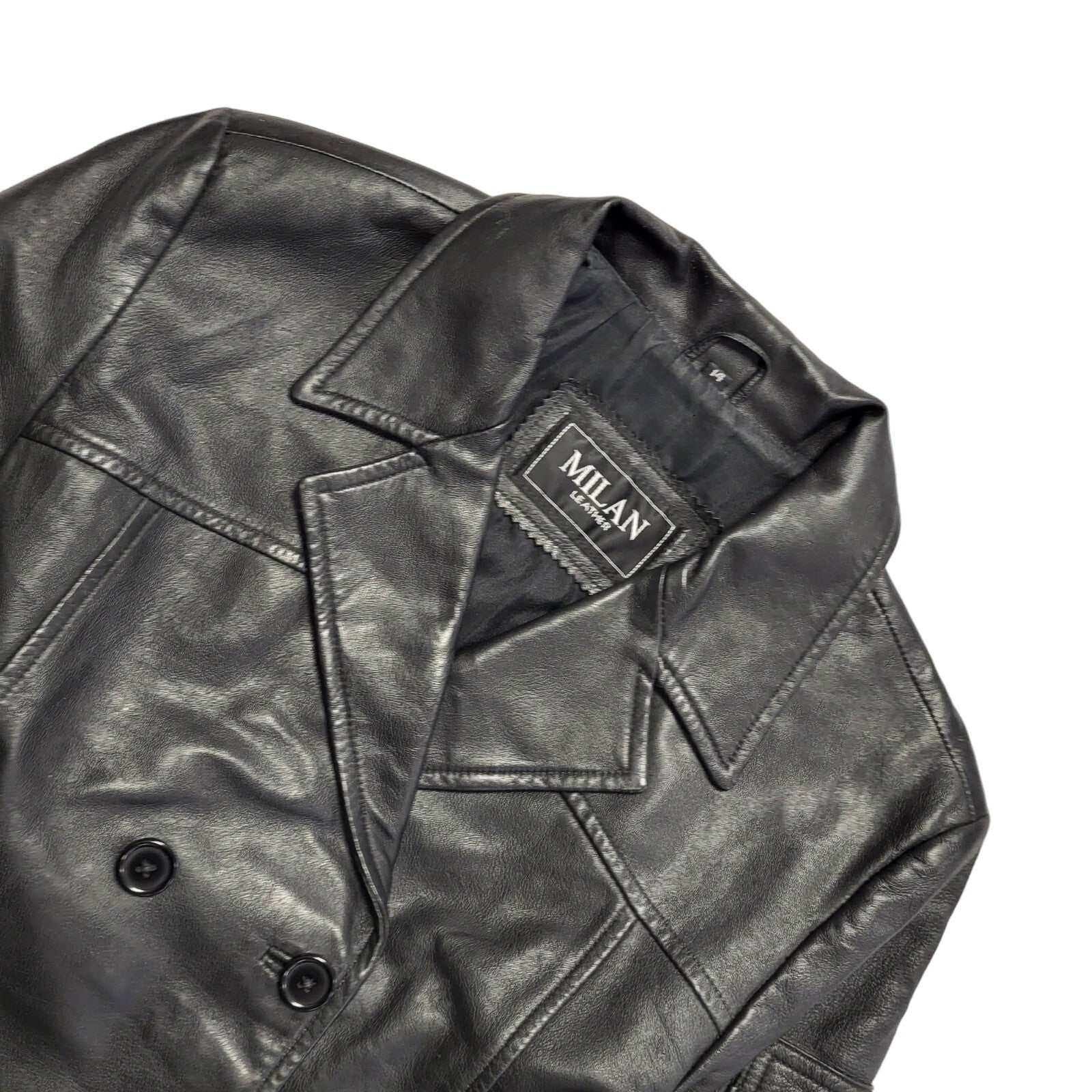 Milan Leather 90s Vintage Black Button Leather Jacket Uk Women's Size 14