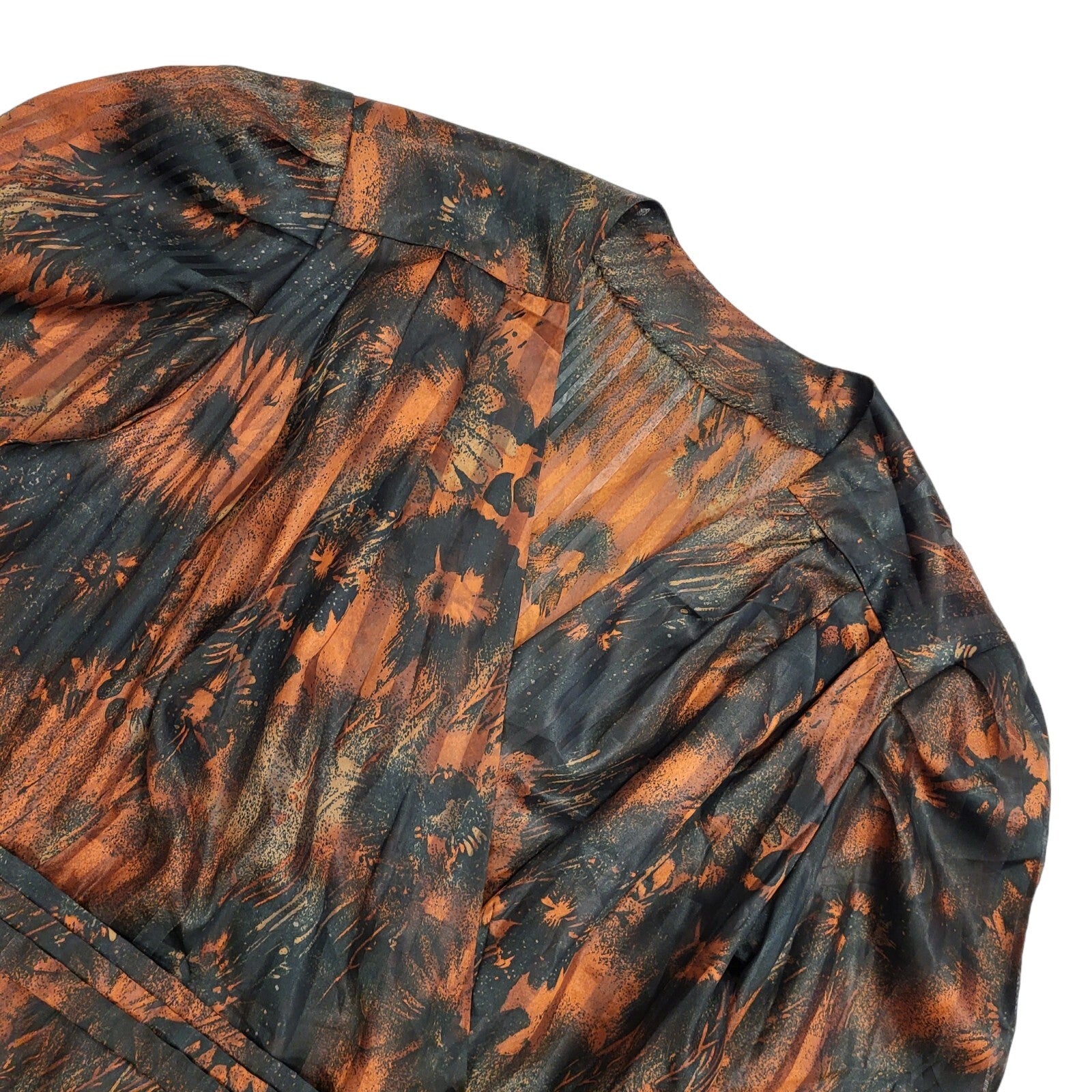 80s Vintage Copper Brown Floral Striped Belted Wrap  Dress Women's Size 16