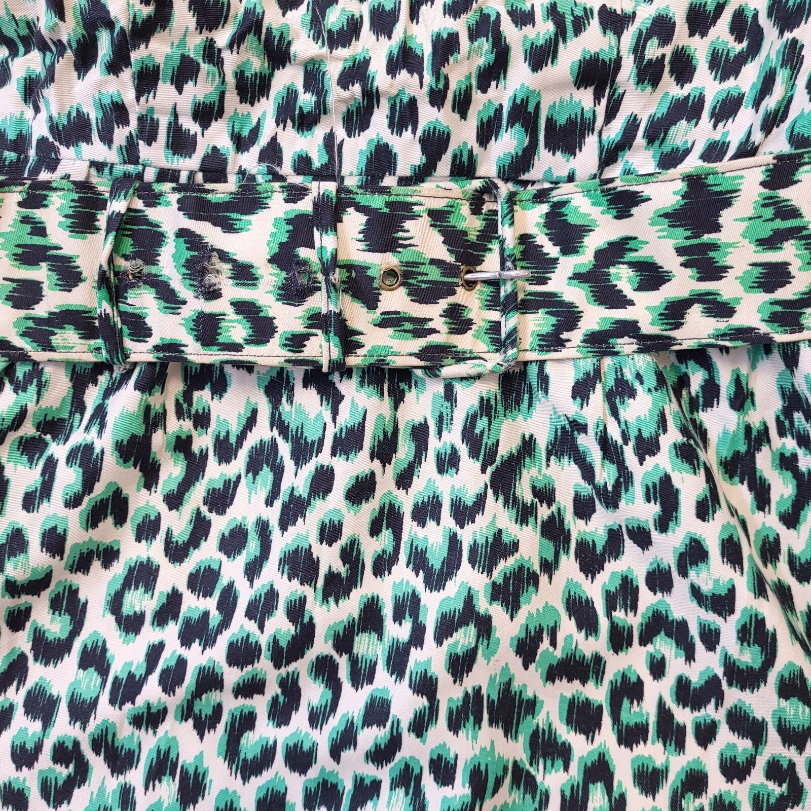 80s Vintage Leopard Print Slim Fit Belted Dress Women's 8/10