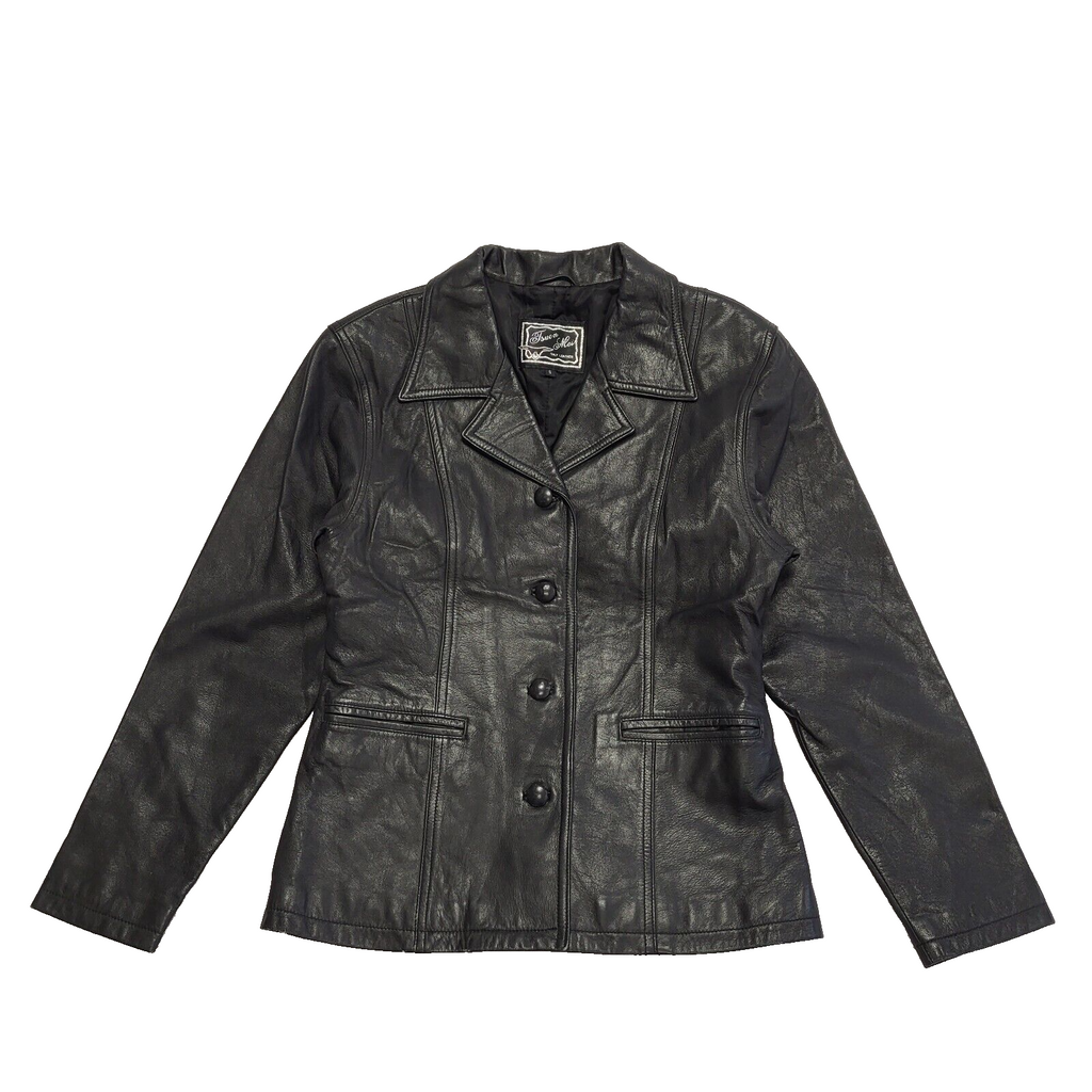 90s Vintage Black Zipped Italian Leather Jacket Uk Women's Size Small