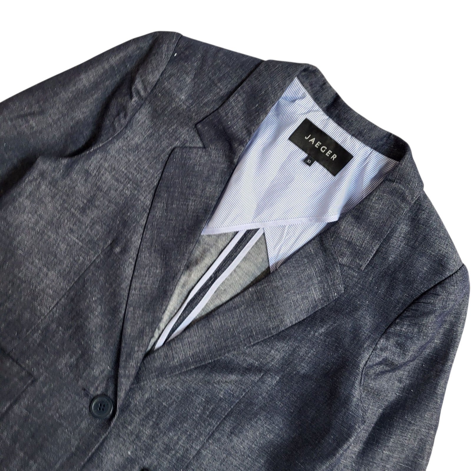 Jaeger Suit Jacket Y2k Blue Linen Blend UK Women's Size M 10