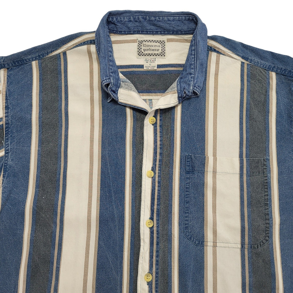 Rhinoceros 90's Blue & White Striped Long Sleeve Shirt Uk Men's UK XL