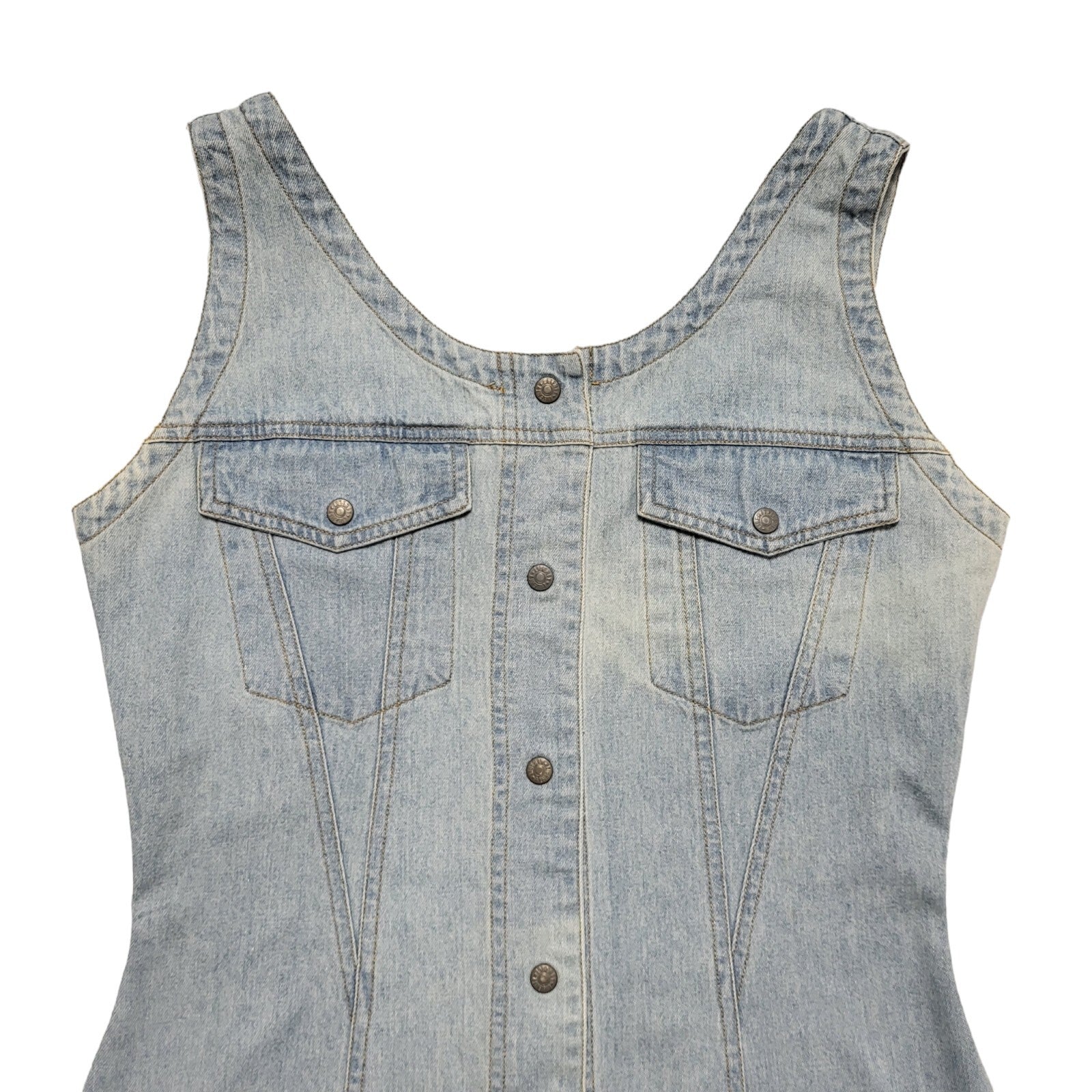 Casual Club Vintage 80's Blue Denim Snap Button Midi Dress Womens UK 10