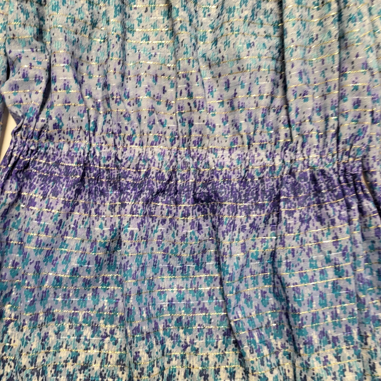 70s Vintage Blue Sparkly Striped Off Shoulder A-Line Daywear Dress Women's 12-14