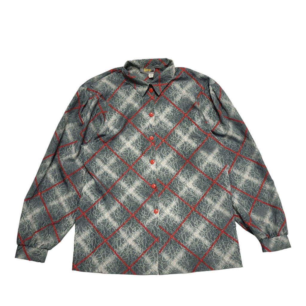 Karting 80s Vintage Grey & Red Patterned Blouse Women's Size 14