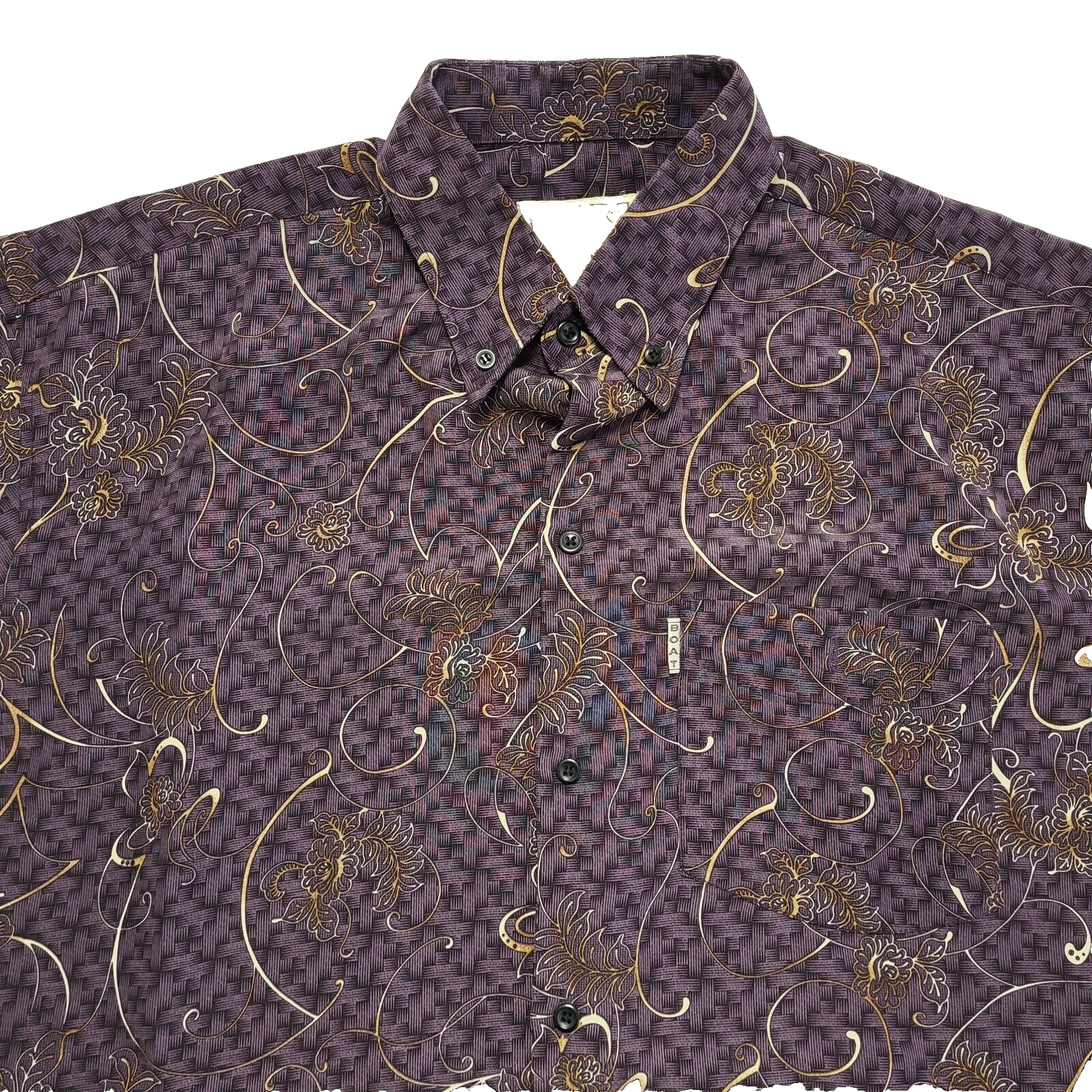 Boat Vintage 90's Purple Abstract Short Sleeve Shirt Men's UK XL