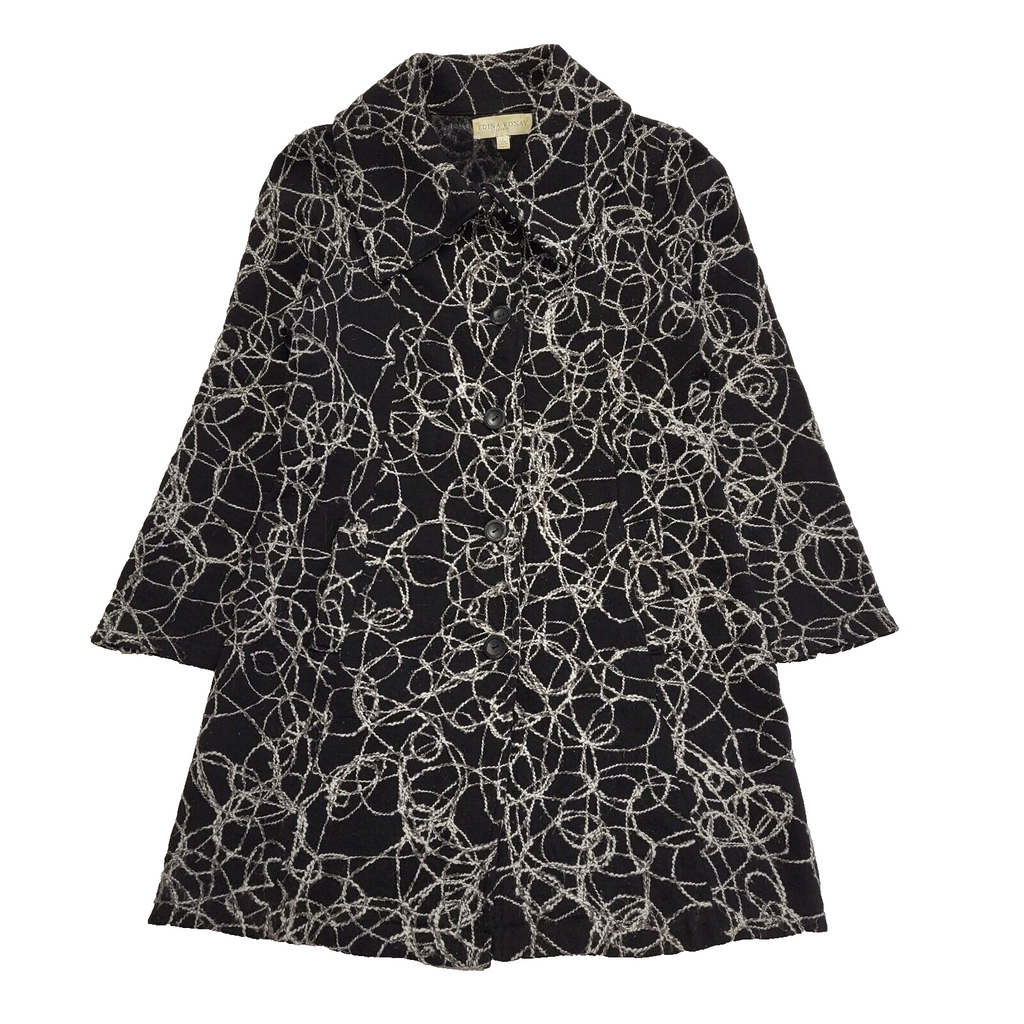 Edina Ronay Black Abstract Vintage 90s Button Rain Coat Women's Size L