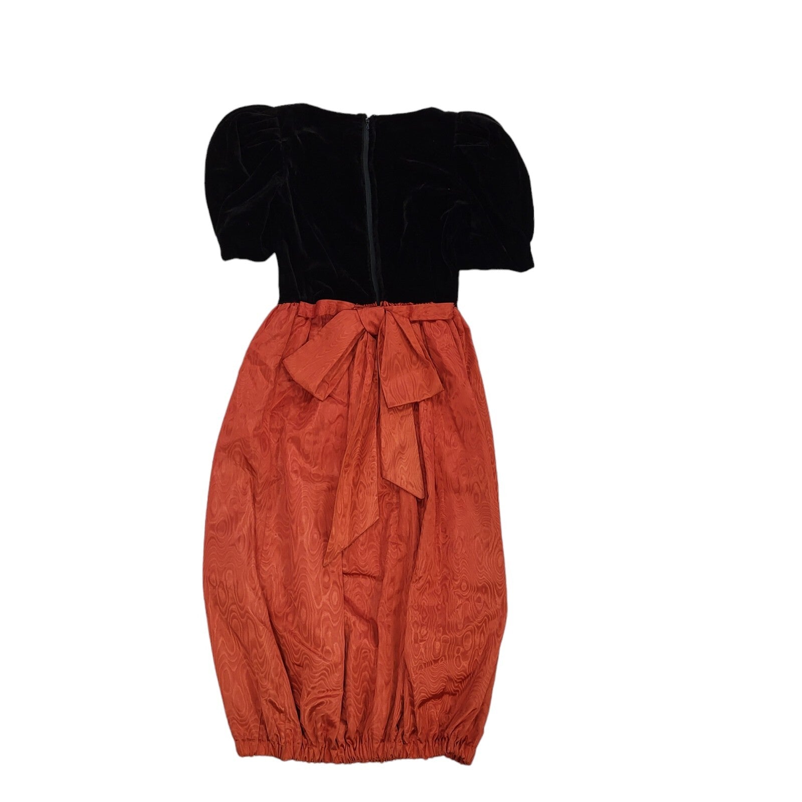90s Vintage Black & Orange Velvet Evening Dress Women's Size Small