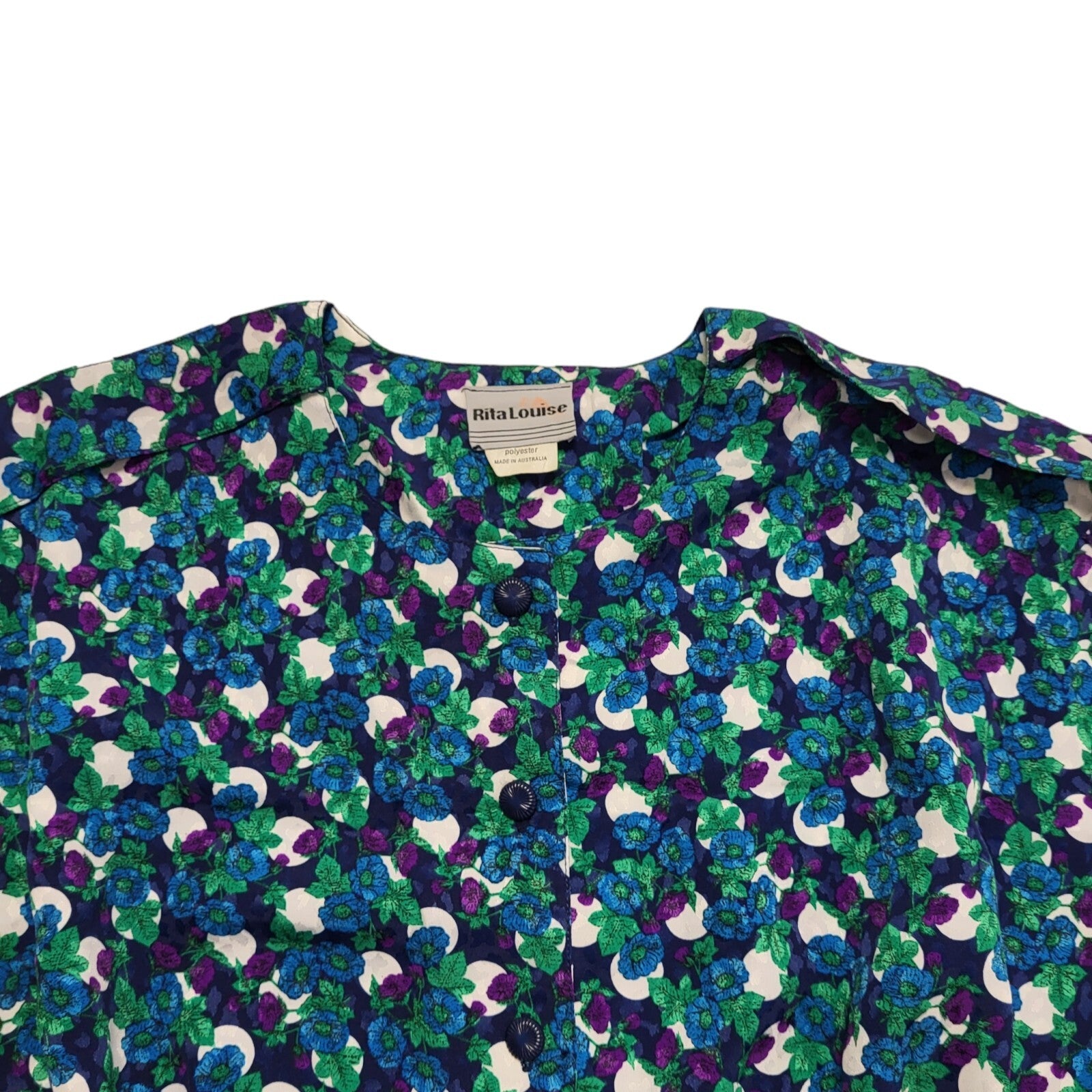 Rita Louise Vintage 80's Blue Floral Daywear Dress Uk Women's Size 14