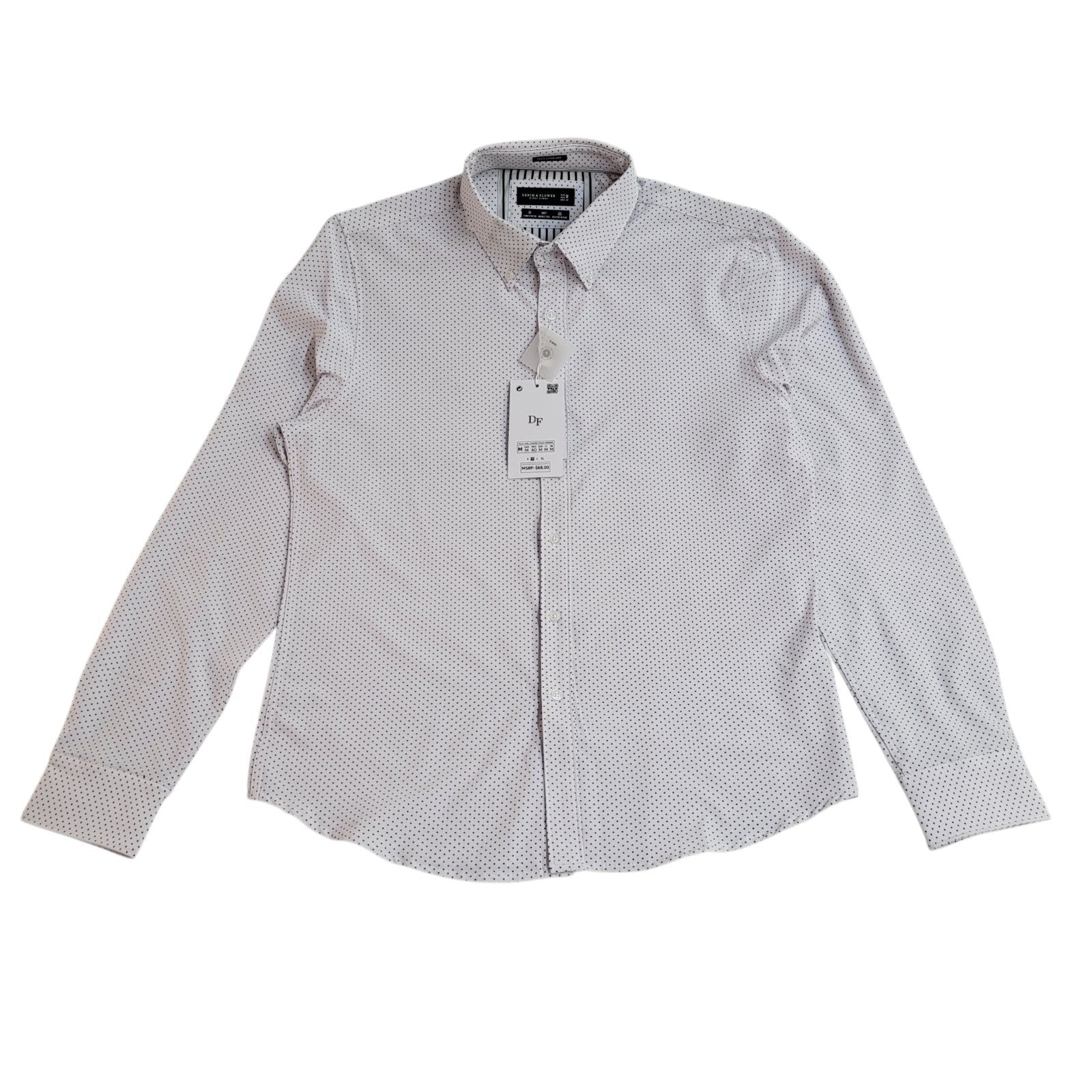 Denim & Flower Y2k White Polka Dot Long Sleeve Shirt Men's UK Size M Bnwt