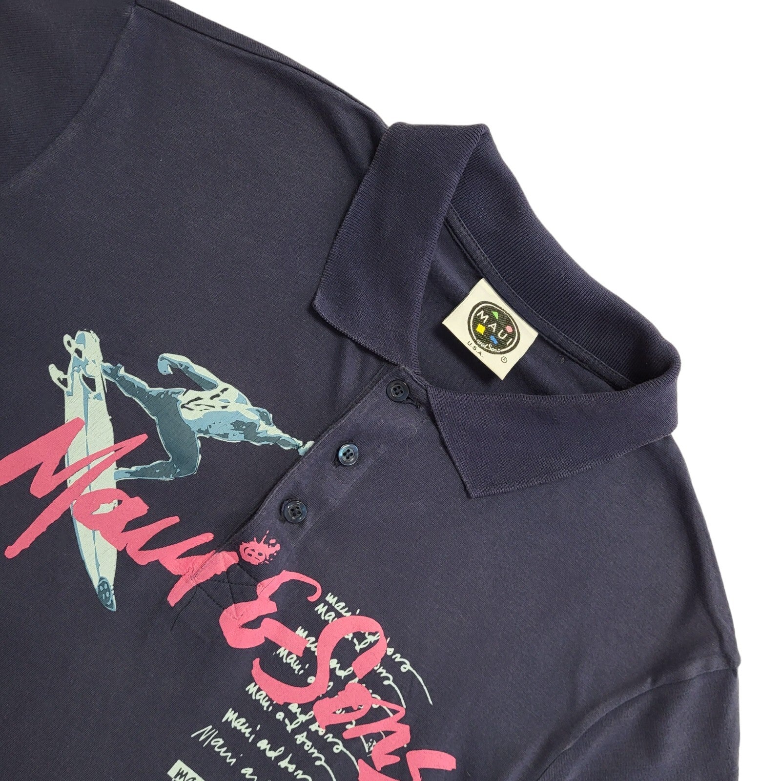 Maui & Sons Vintage Y2K Blue Short Sleeve Polo Top Shirt Men's Size S