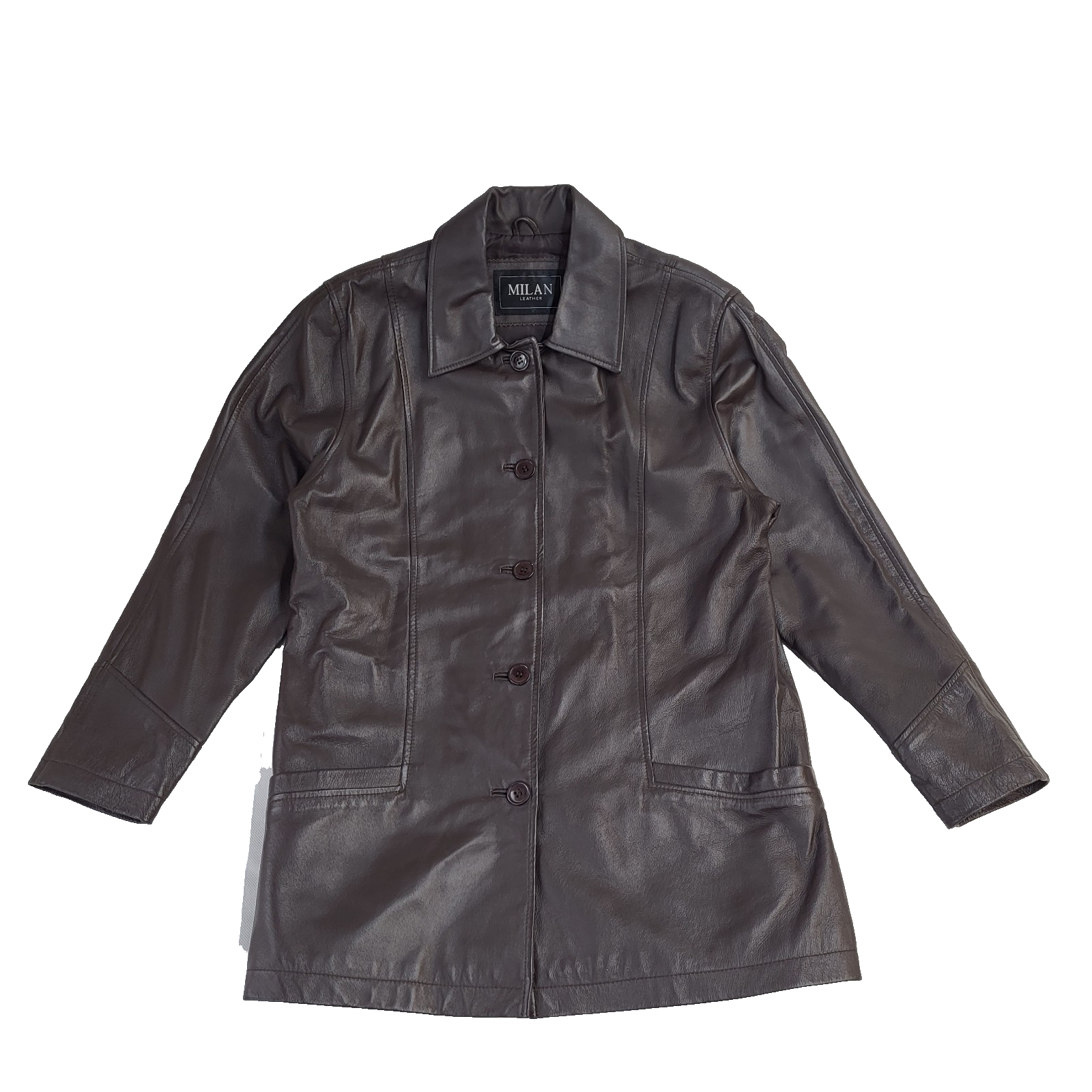 Milan Leather Brown Button Y2k Leather Coat UK Women's Size XL