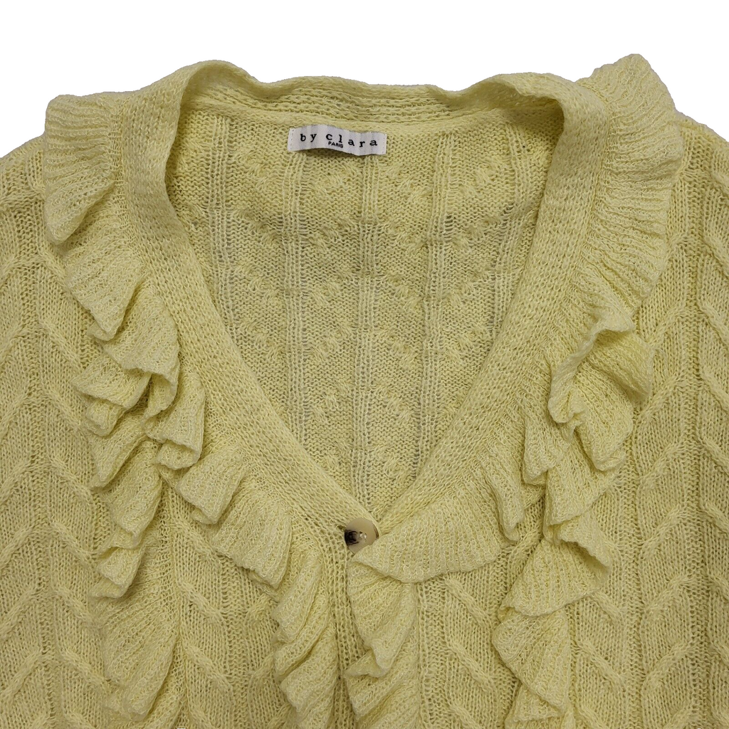 Clara Vintage 90's Yellow Cropped Ruffle Button Up Cardigan UK Womens Size 20