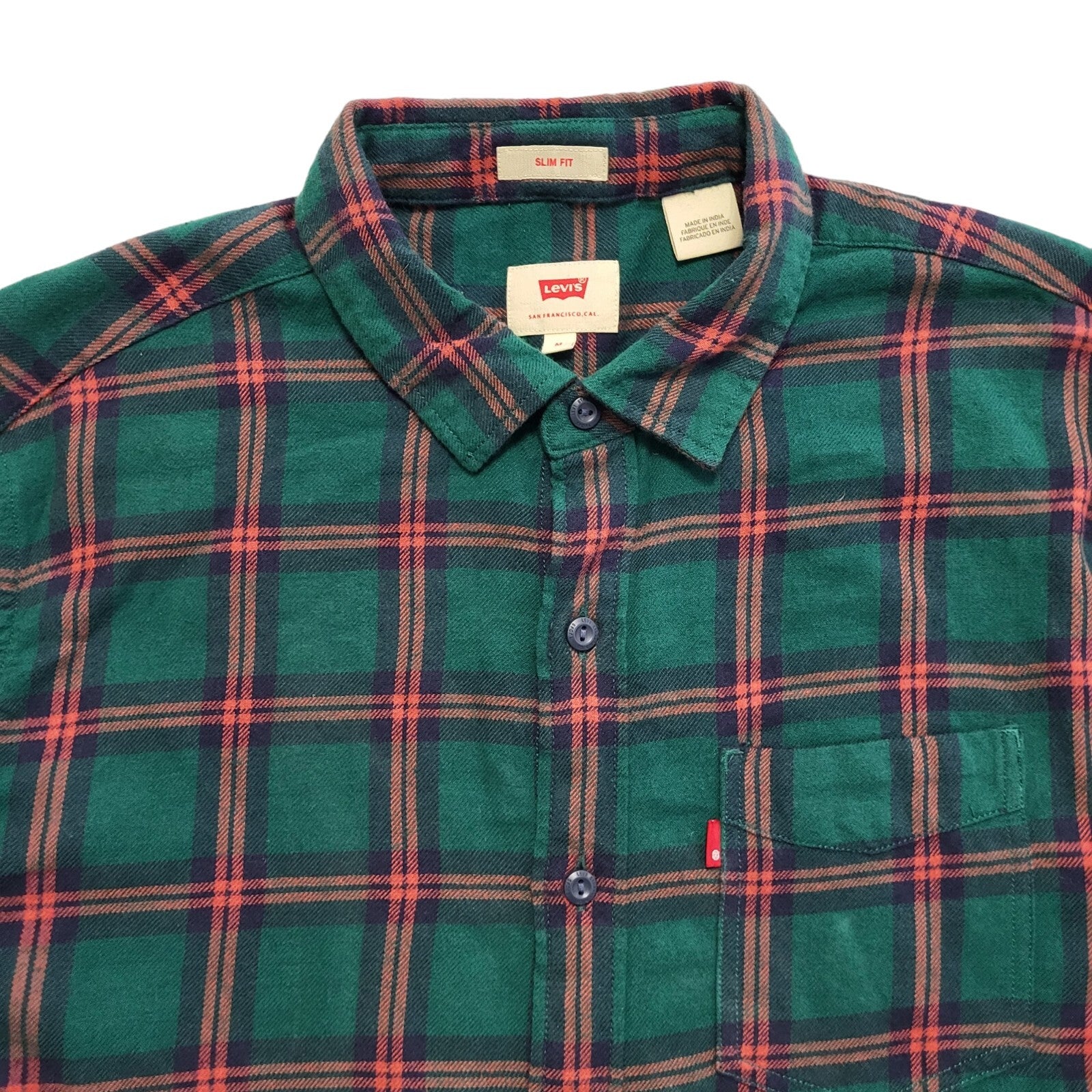 Levi's Vintage Y2K Green & Red Check Slim Fit Long Sleeve Shirt Mens UK M
