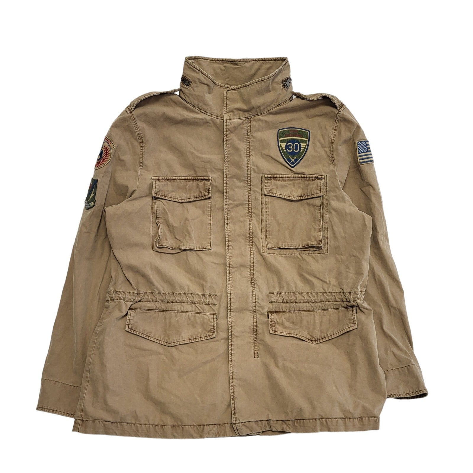 Express Vintage 90s Brown Zip & Snap Military Jacket Uk Men's Size Extra Large