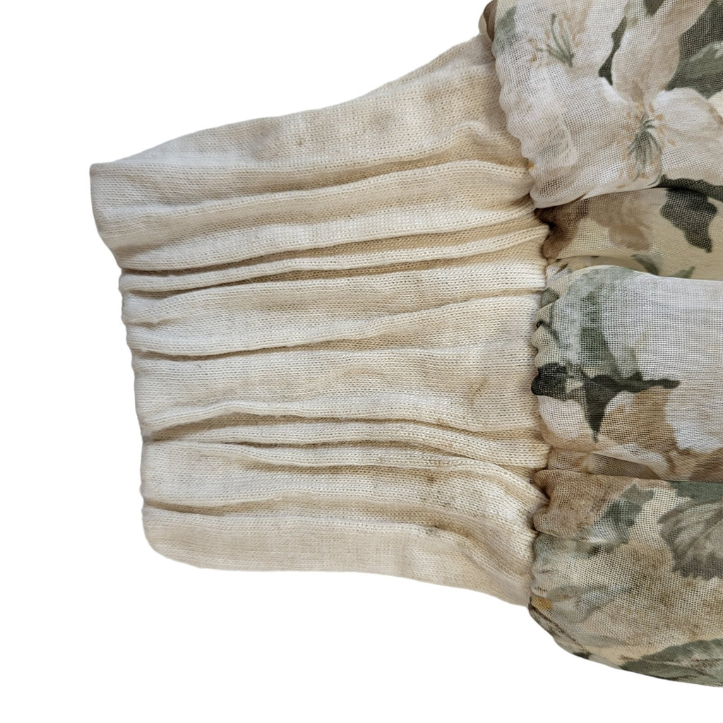 90s Vintage Cream Brown Floral Open Front Blouse Women's 16
