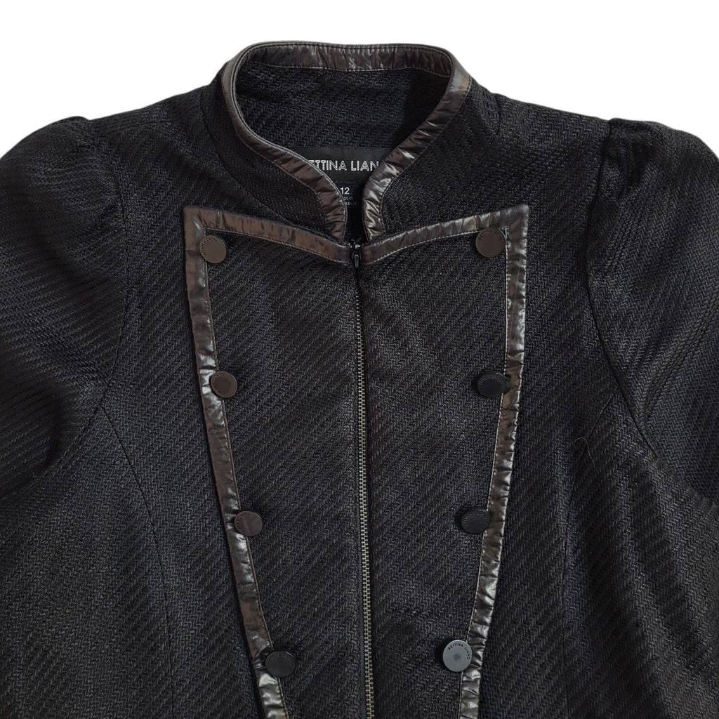 Bettina Liano 90s Black Button Full Zip Jacket UK Women's Size 12