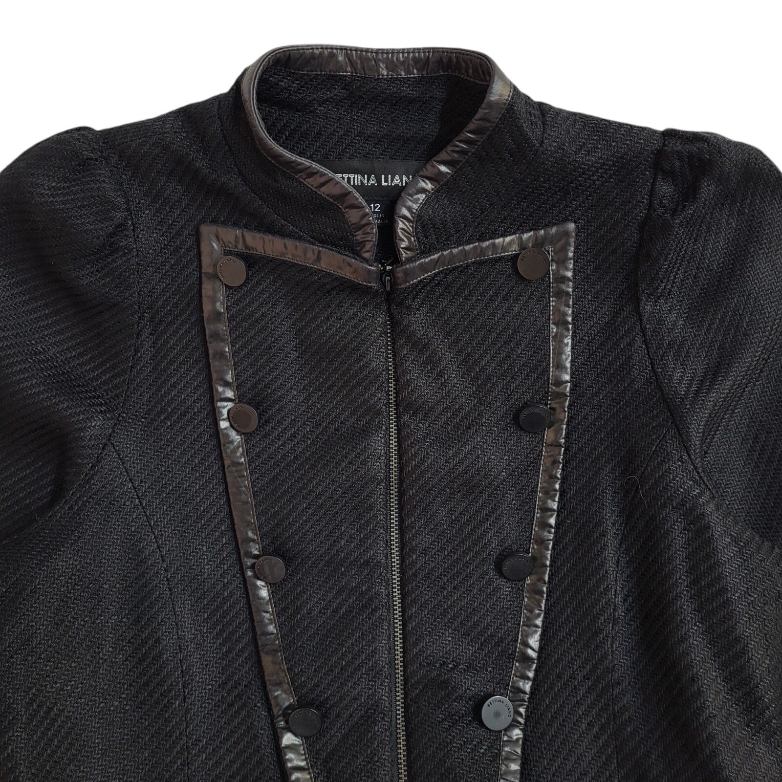 Bettina Liano 90s Black Button Full Zip Jacket UK Women's Size 12
