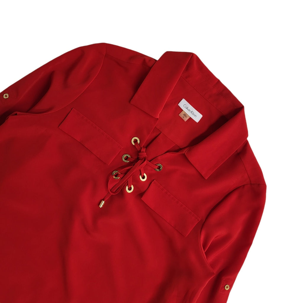 Calvin Klein Vintage Y2K Red Long Sleeve Shirt Dress Women's UK Size 10