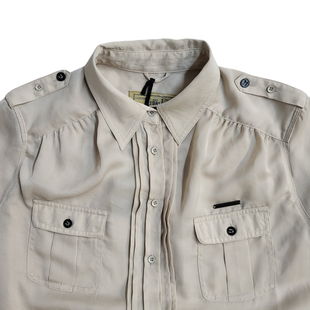 Guess Beige Annette Long Sleeve Shirt 90's BNWT Women's UK Size S