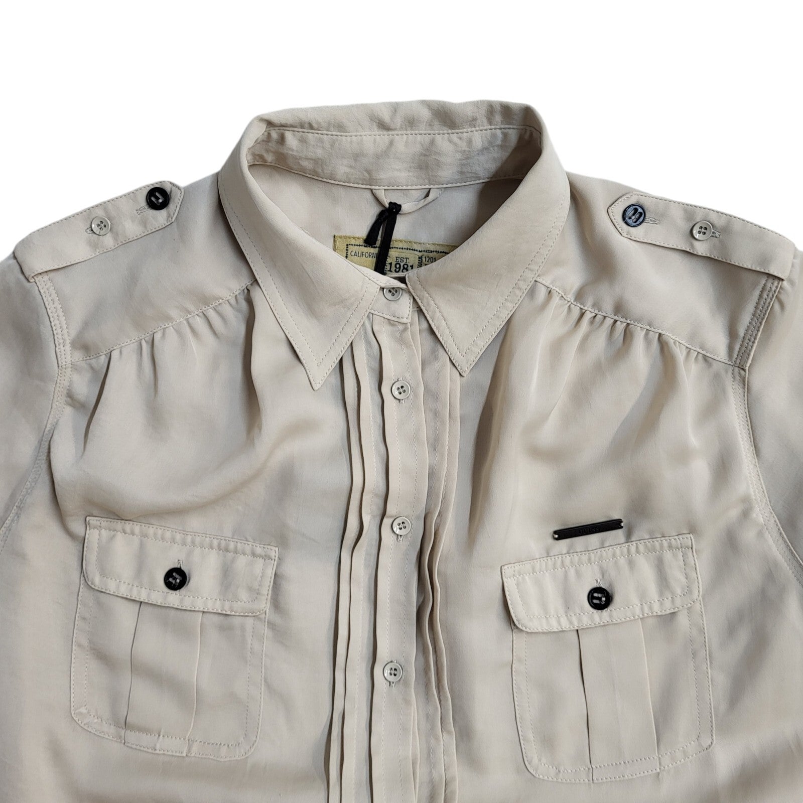 Guess Beige Annette Long Sleeve Shirt 90's BNWT Women's UK Size S