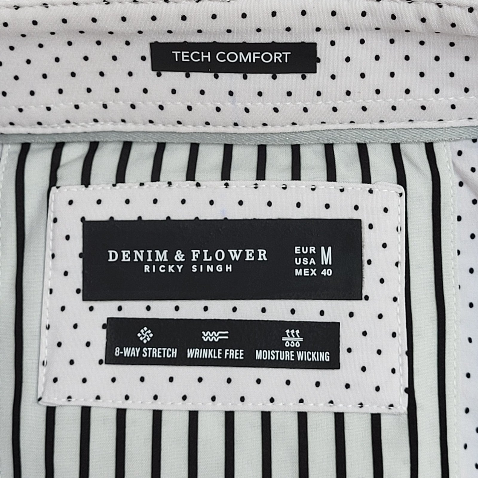 Denim & Flower Y2k White Polka Dot Long Sleeve Shirt Men's UK Size M Bnwt
