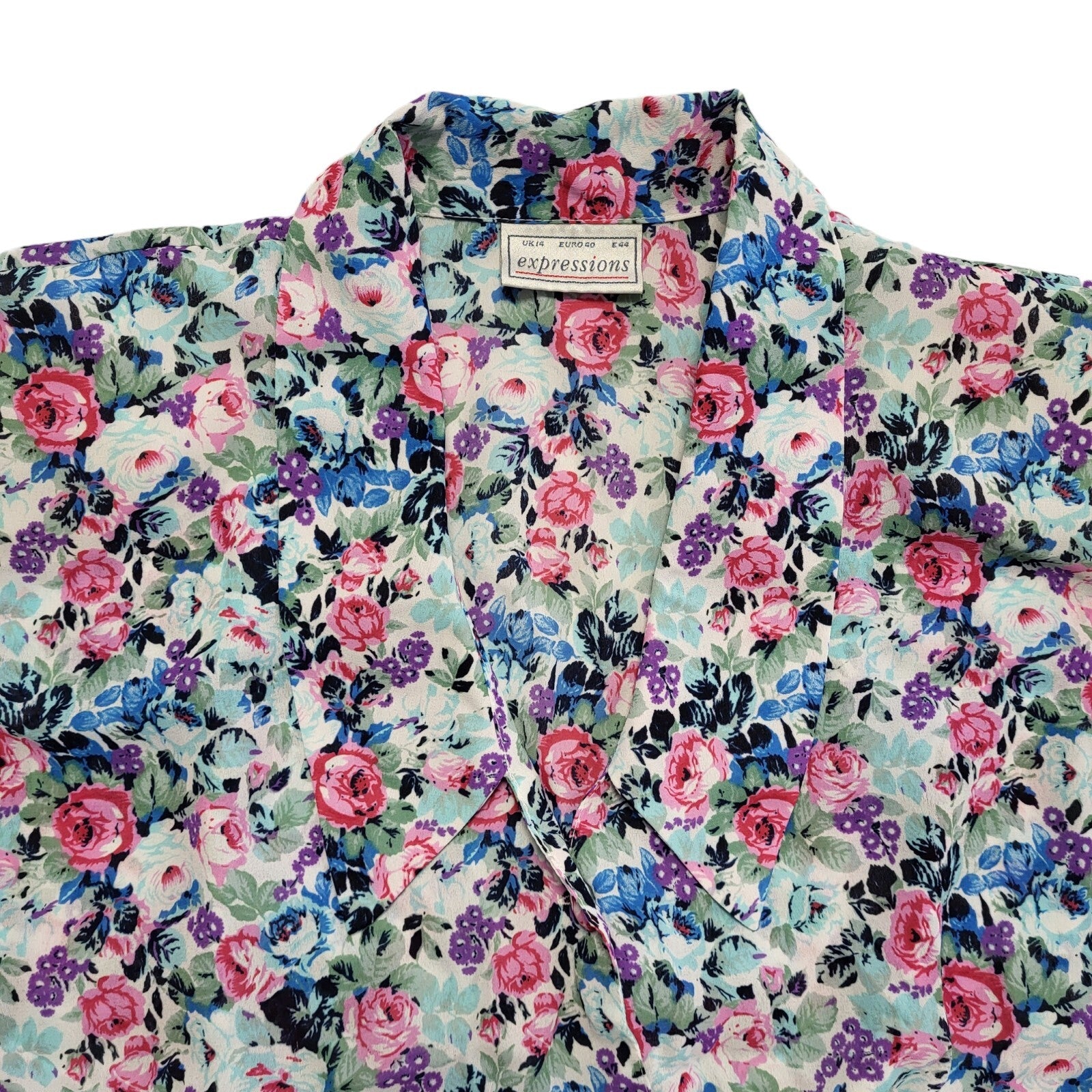 Expressions Vintage 90's Multicolored Floral Blouse Womens UK Size 14