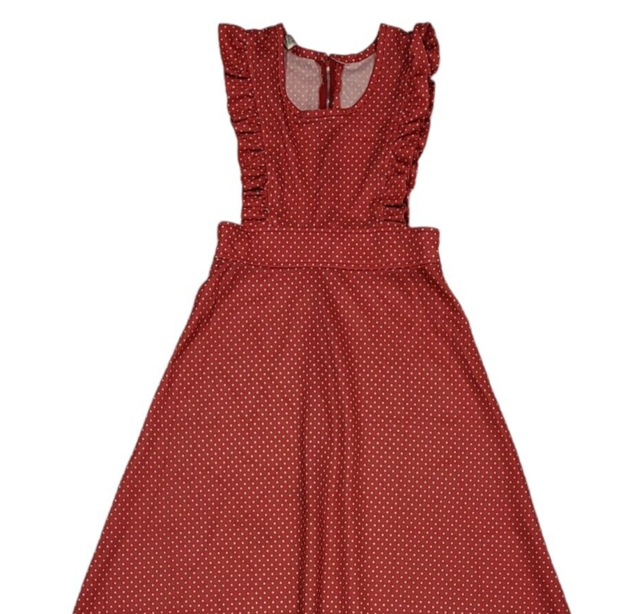 70s Vintage Red  Polka Dot Pinafore Maxi Dress Women's Size 10