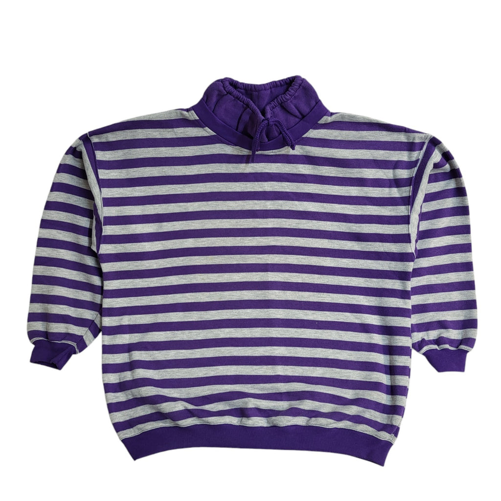 Rodeo Vintage 90's Purple & White Round Neck Striped Jumper UK Women's Size 14