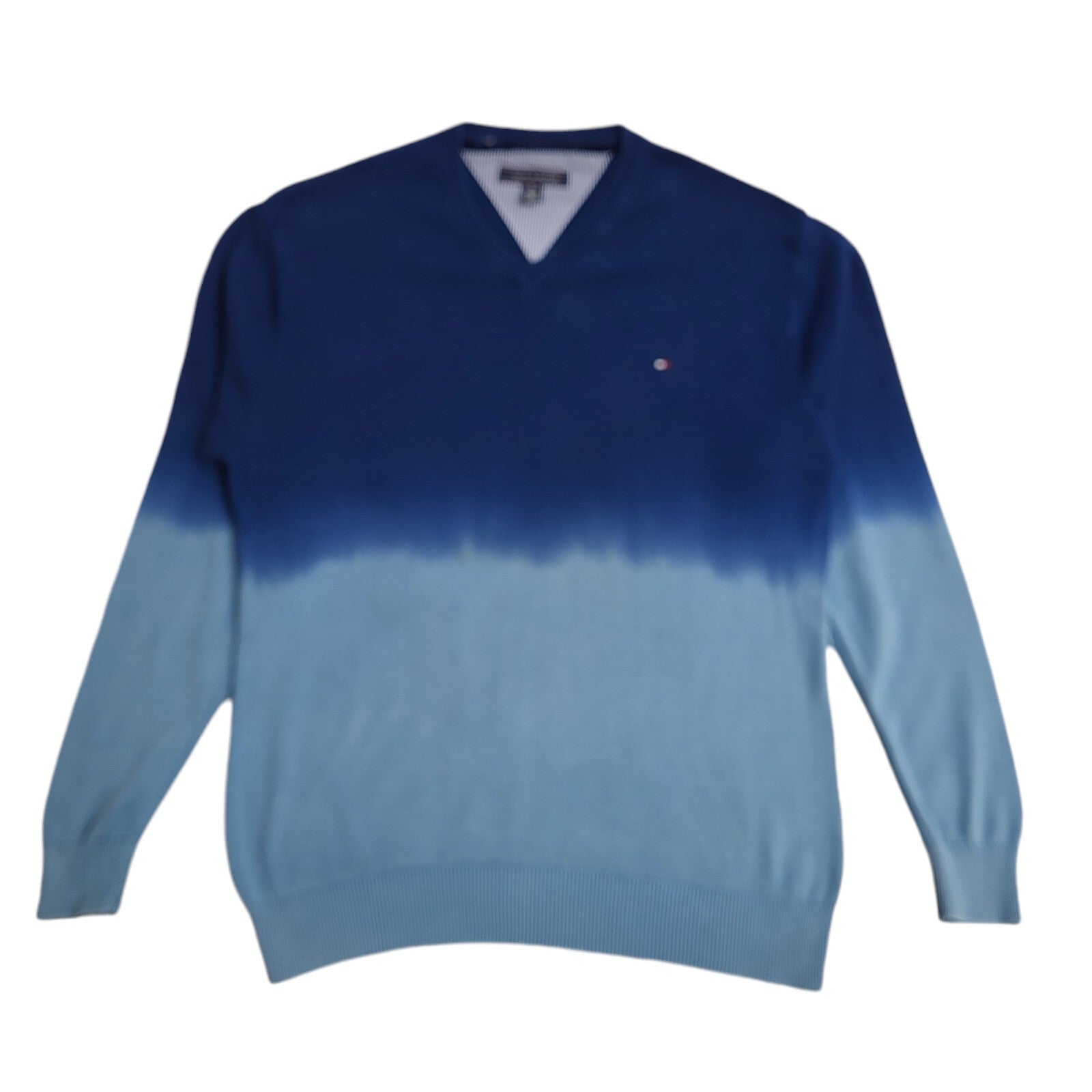 Tommy Hilfiger Y2K Blue 2 Tone V-Neck Long Sleeve Jumper Men's UK Size XL