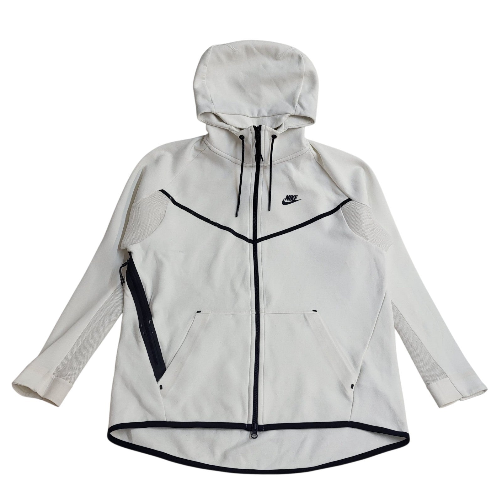 Nike White Black Y2K Full Zip Sports Mesh Underam Hoodie UK Men's Size L