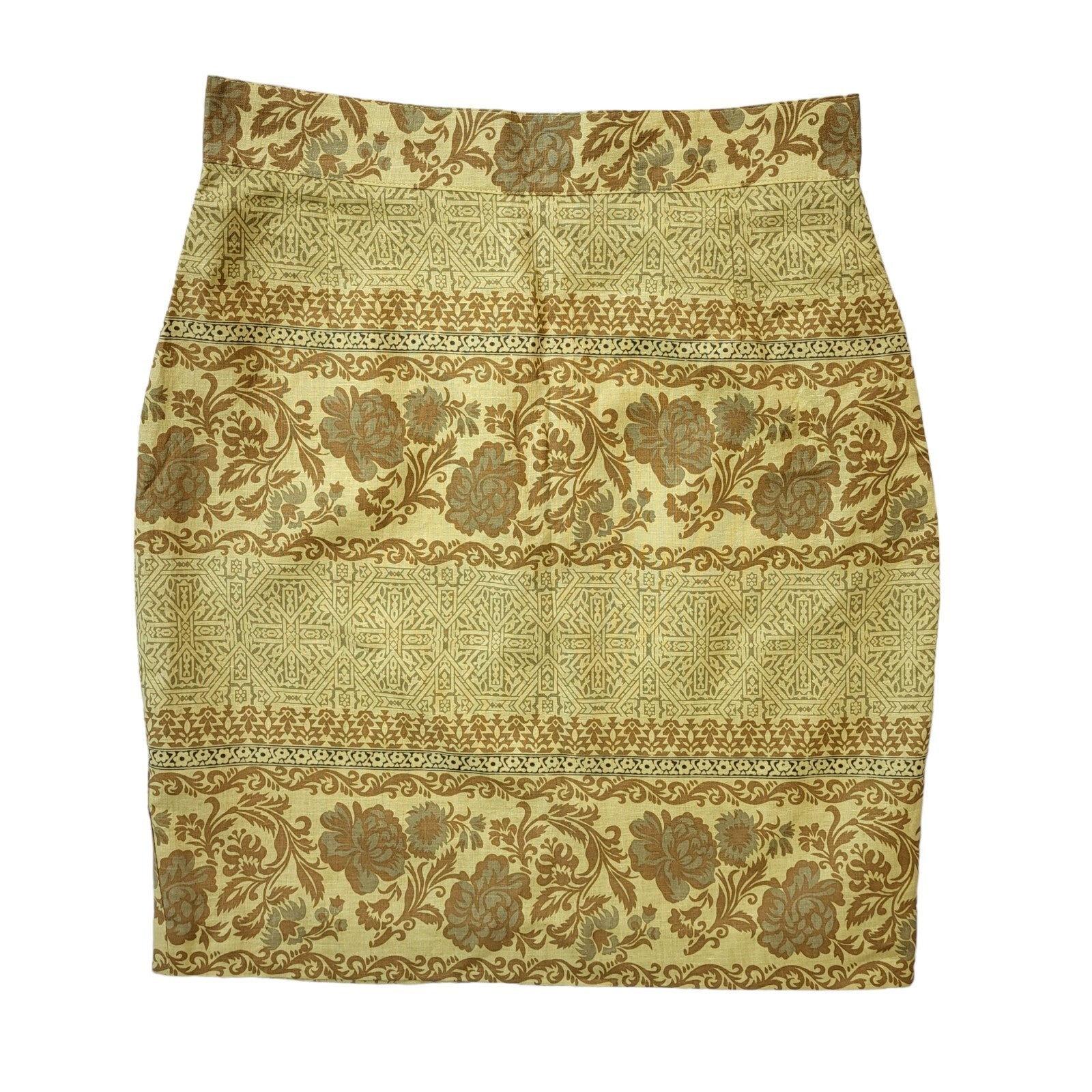 H&M 90's Vintage Yellow Floral Pencil Skirt Women's Size 16 W32