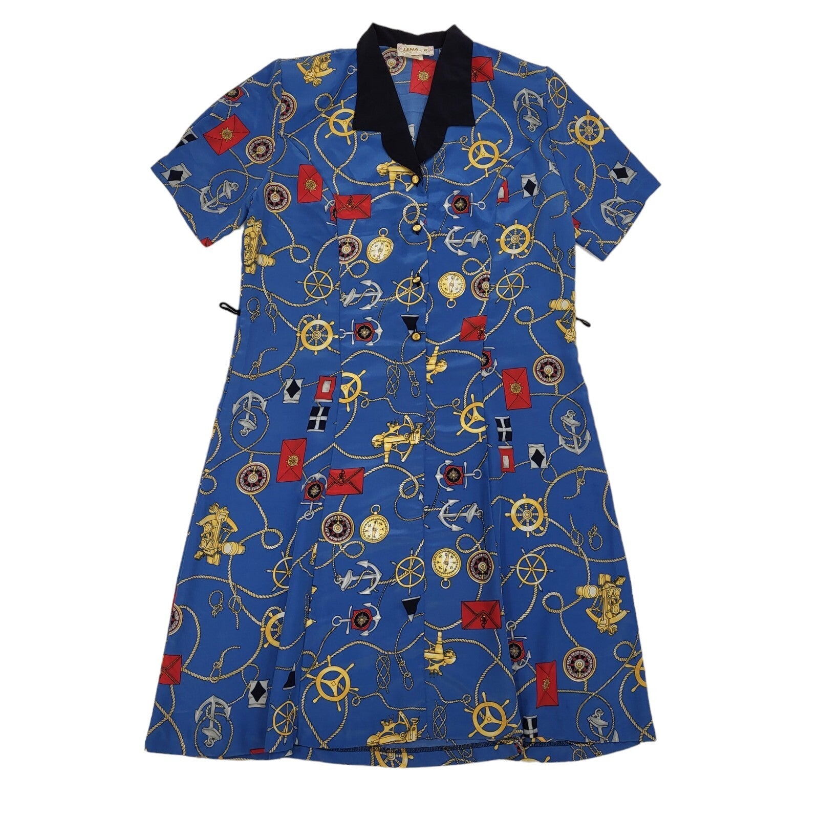 Lena K Paris Blue Nautical Collared Daywear Dress Women's 16