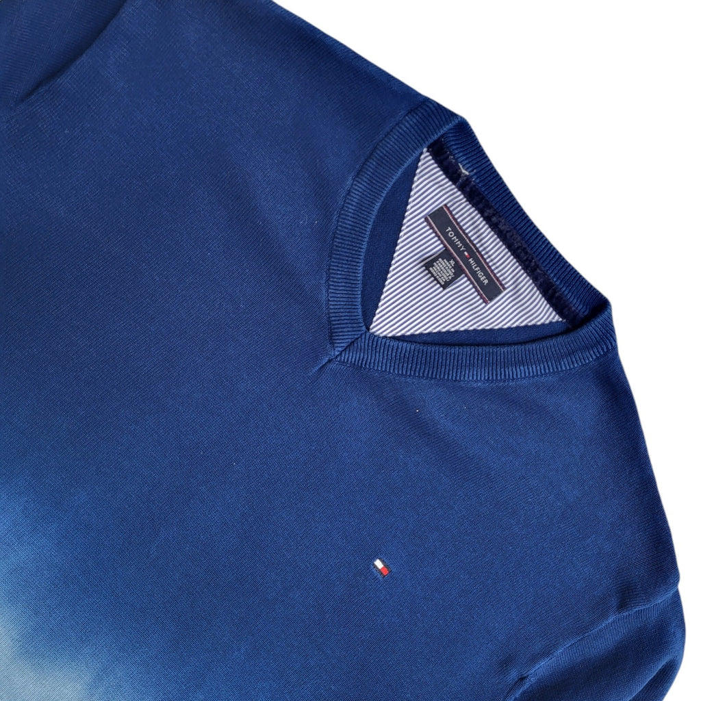 Tommy Hilfiger Y2K Blue 2 Tone V-Neck Long Sleeve Jumper Men's UK Size XL