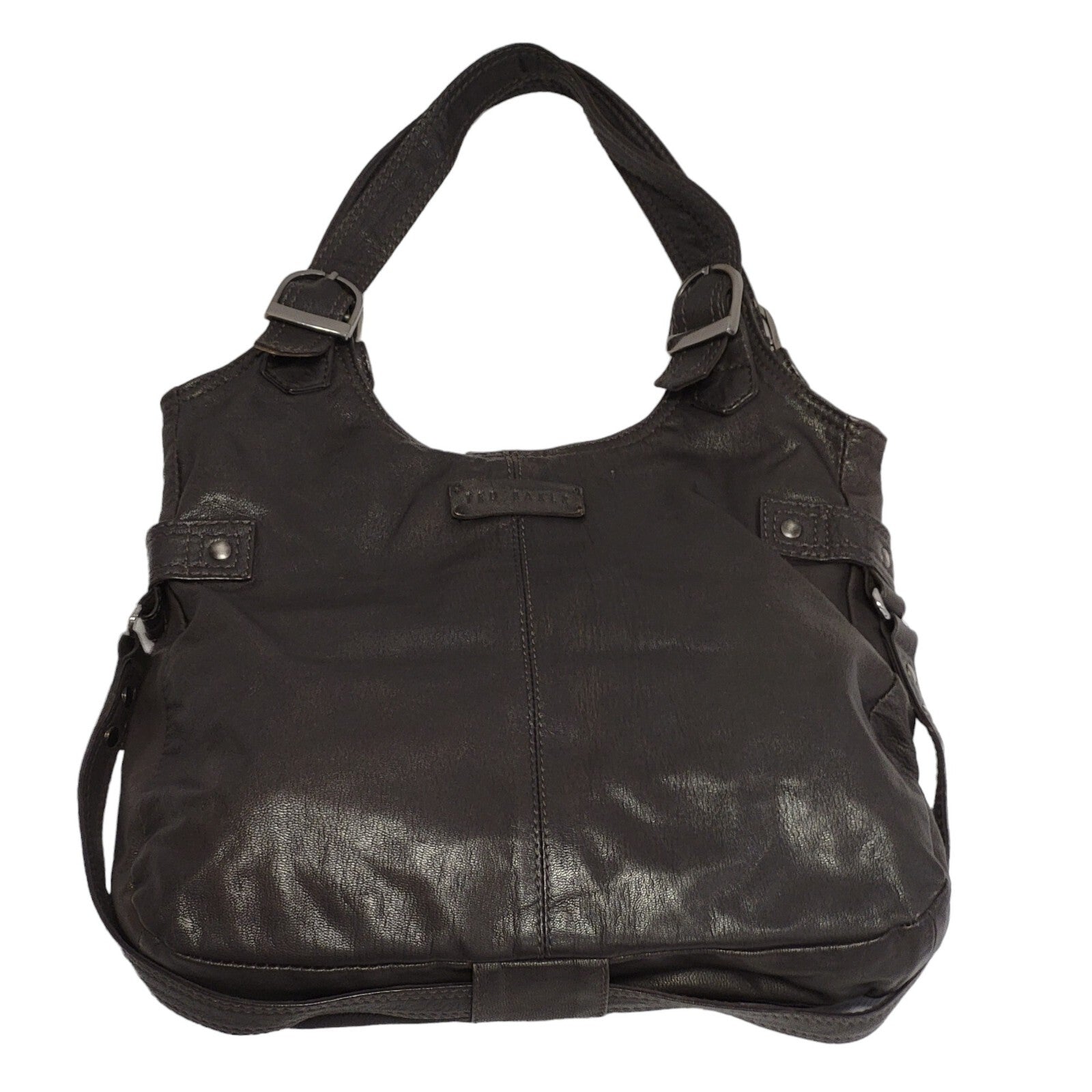 Ted Baker Brown Clasp Leather Medium Hand Bag Uk Women's Size 13.5" x 13.5"