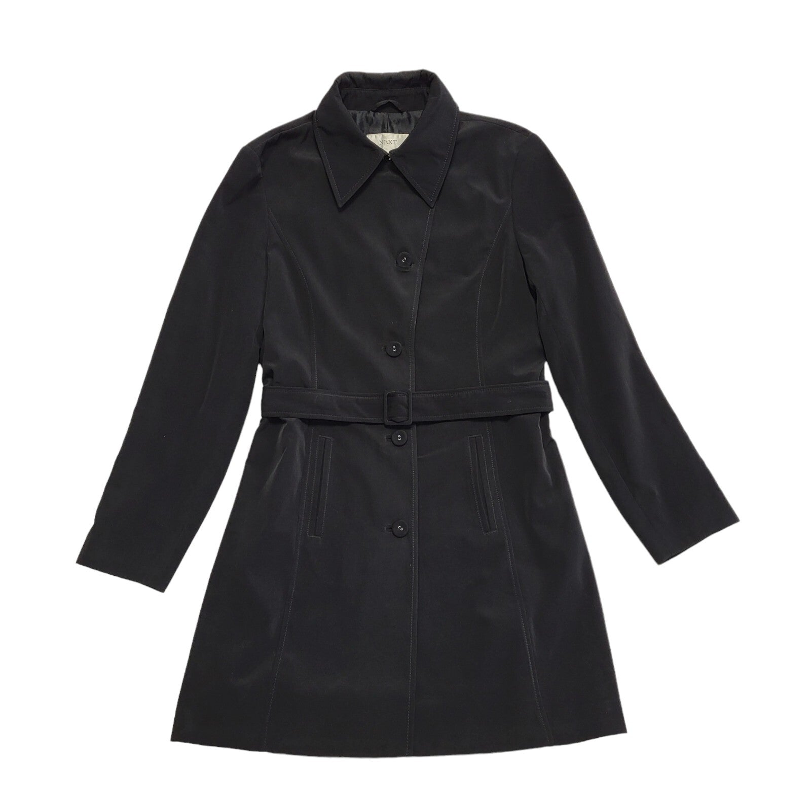 Next Black Vintage 90s k Button & Belt Rain Coat Uk Women's Size 12